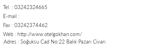 Hotel Gkhan telefon numaralar, faks, e-mail, posta adresi ve iletiim bilgileri